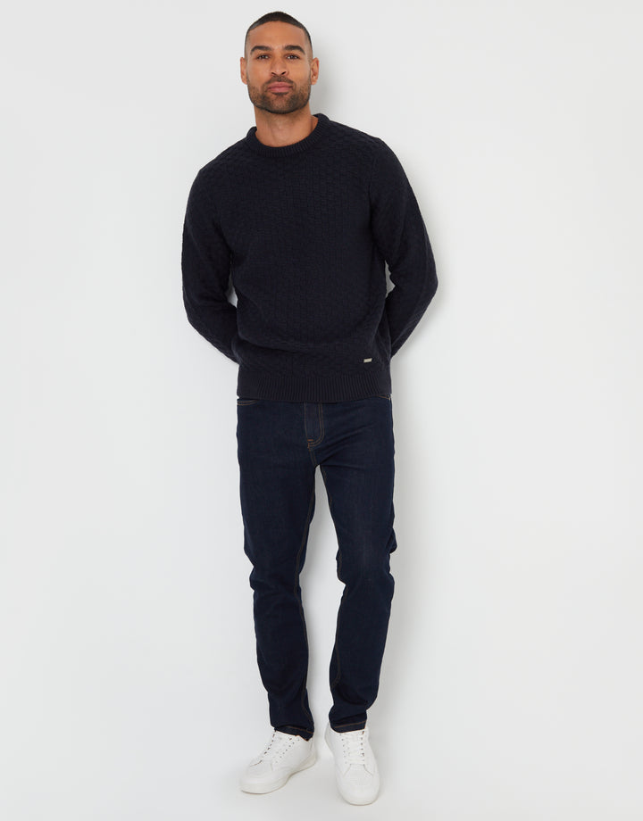 Navy Knitted Crew Neck Jumper