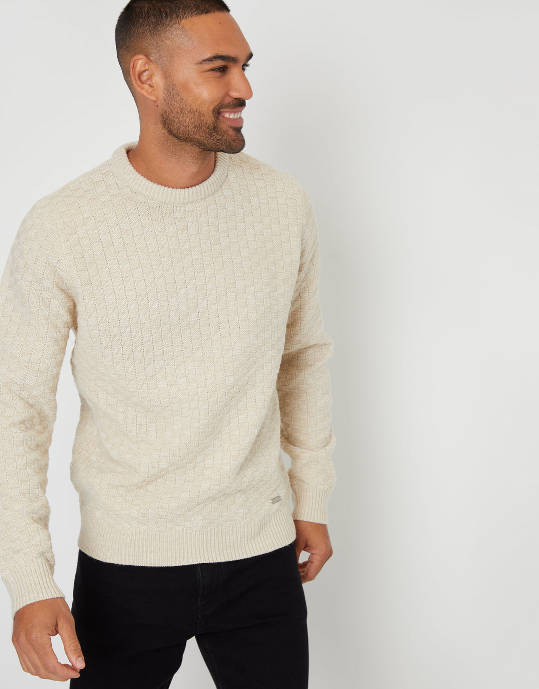 Ecru Knitted Crew Neck Jumper