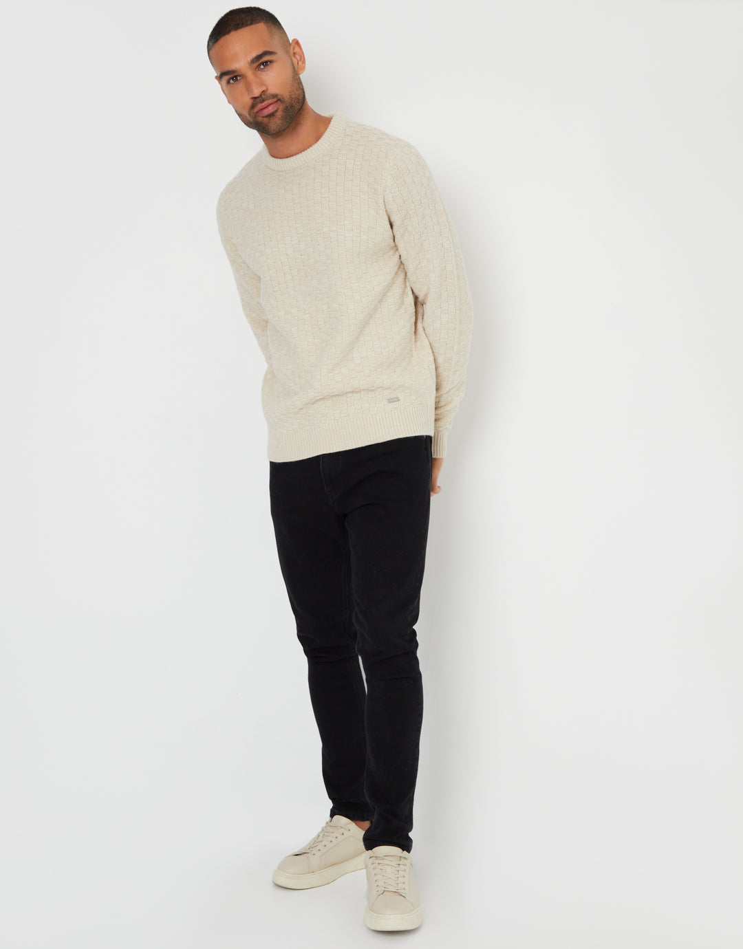 Ecru Knitted Crew Neck Jumper