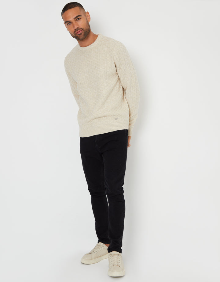 Ecru Knitted Crew Neck Jumper