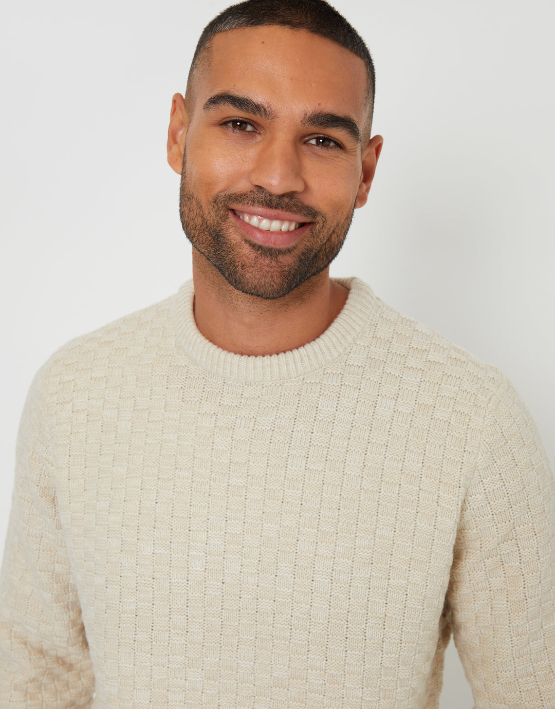 Ecru Knitted Crew Neck Jumper