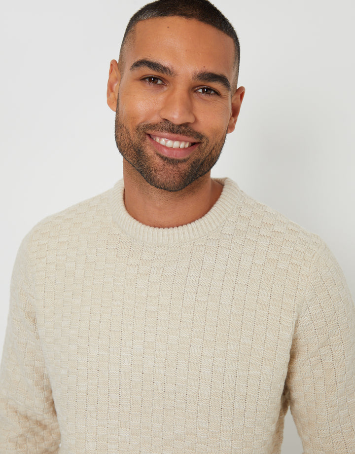 Ecru Knitted Crew Neck Jumper