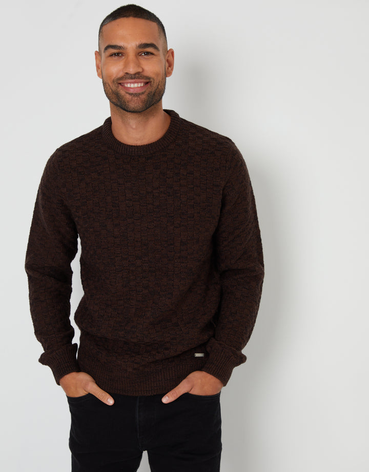 Brown Knitted Crew Neck Jumper