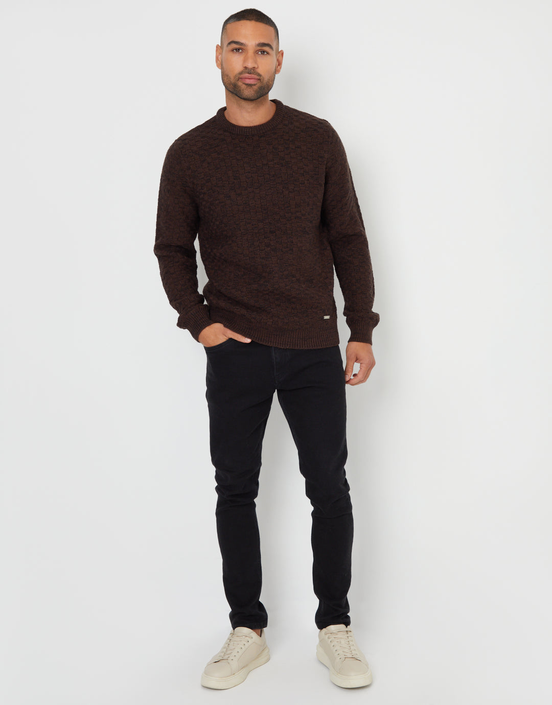 Brown Knitted Crew Neck Jumper