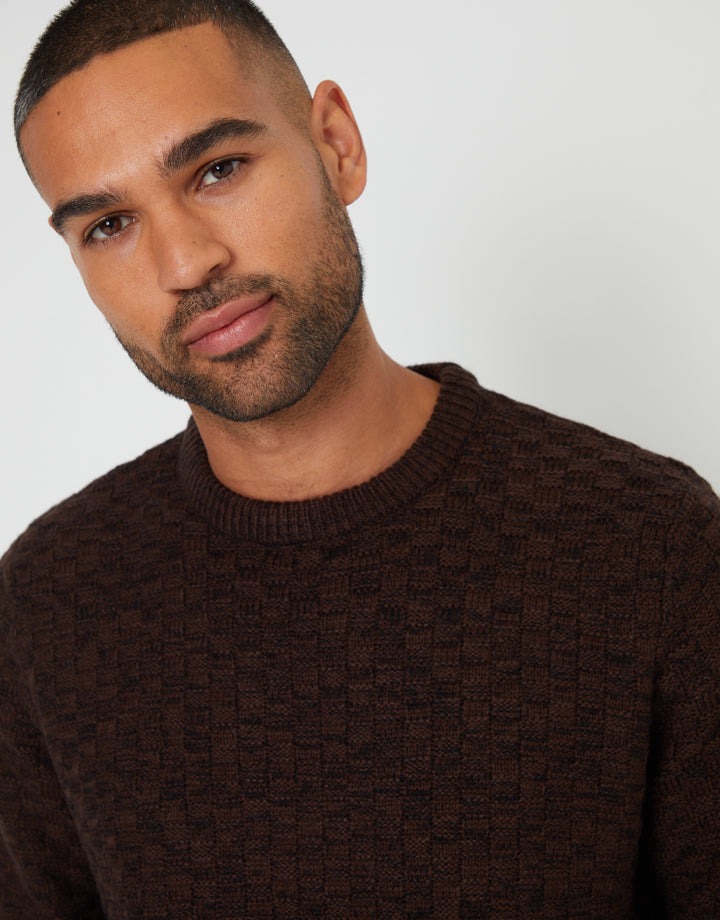 Brown Knitted Crew Neck Jumper