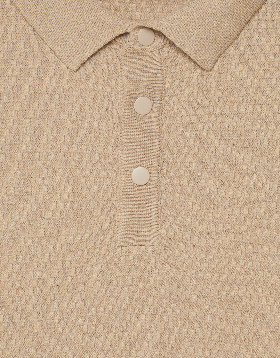 Camel Brown Long Sleeve Popper Fastening Knitted Polo