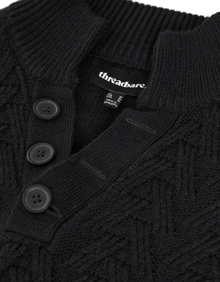 Black Mock Neck Funnel Neck Cable Knit Jumper