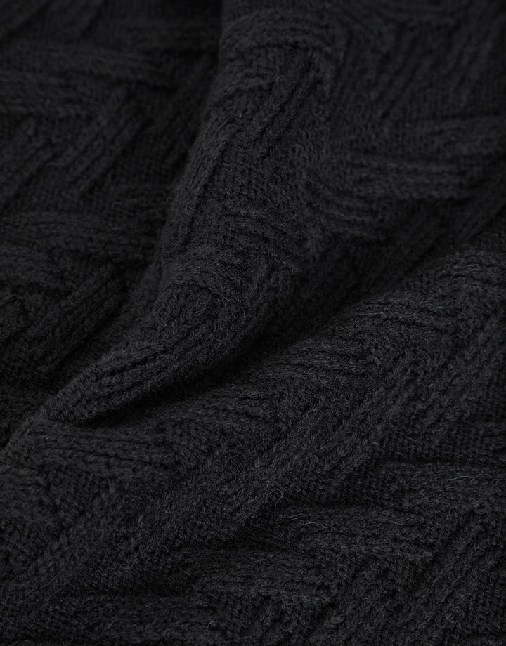 Black Mock Neck Funnel Neck Cable Knit Jumper