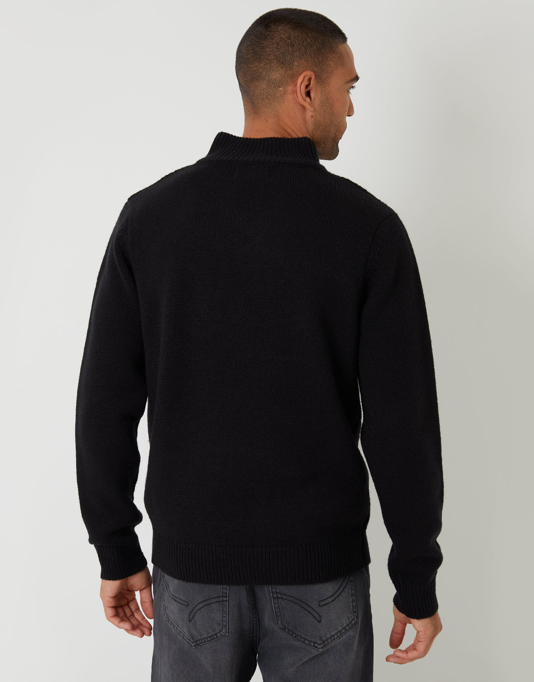 Black Mock Neck Funnel Neck Cable Knit Jumper