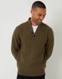 Khaki Green Mock Neck Funnel Neck Cable Knit Jumper