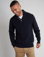 Navy Mock Neck Funnel Neck Cable Knit Jumper