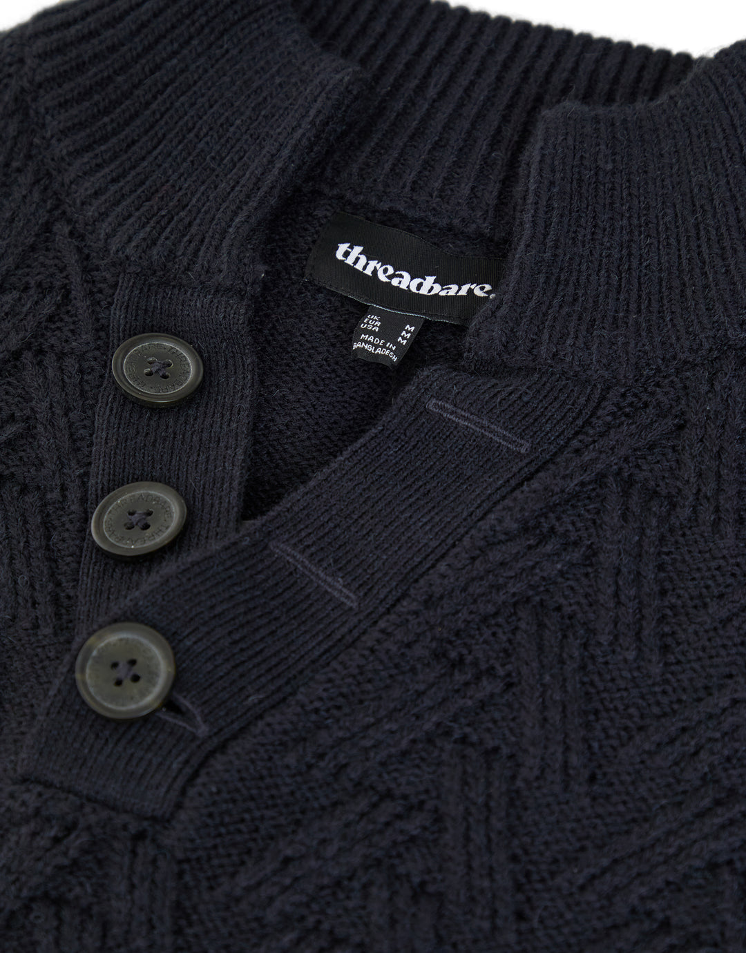Navy Mock Neck Funnel Neck Cable Knit Jumper