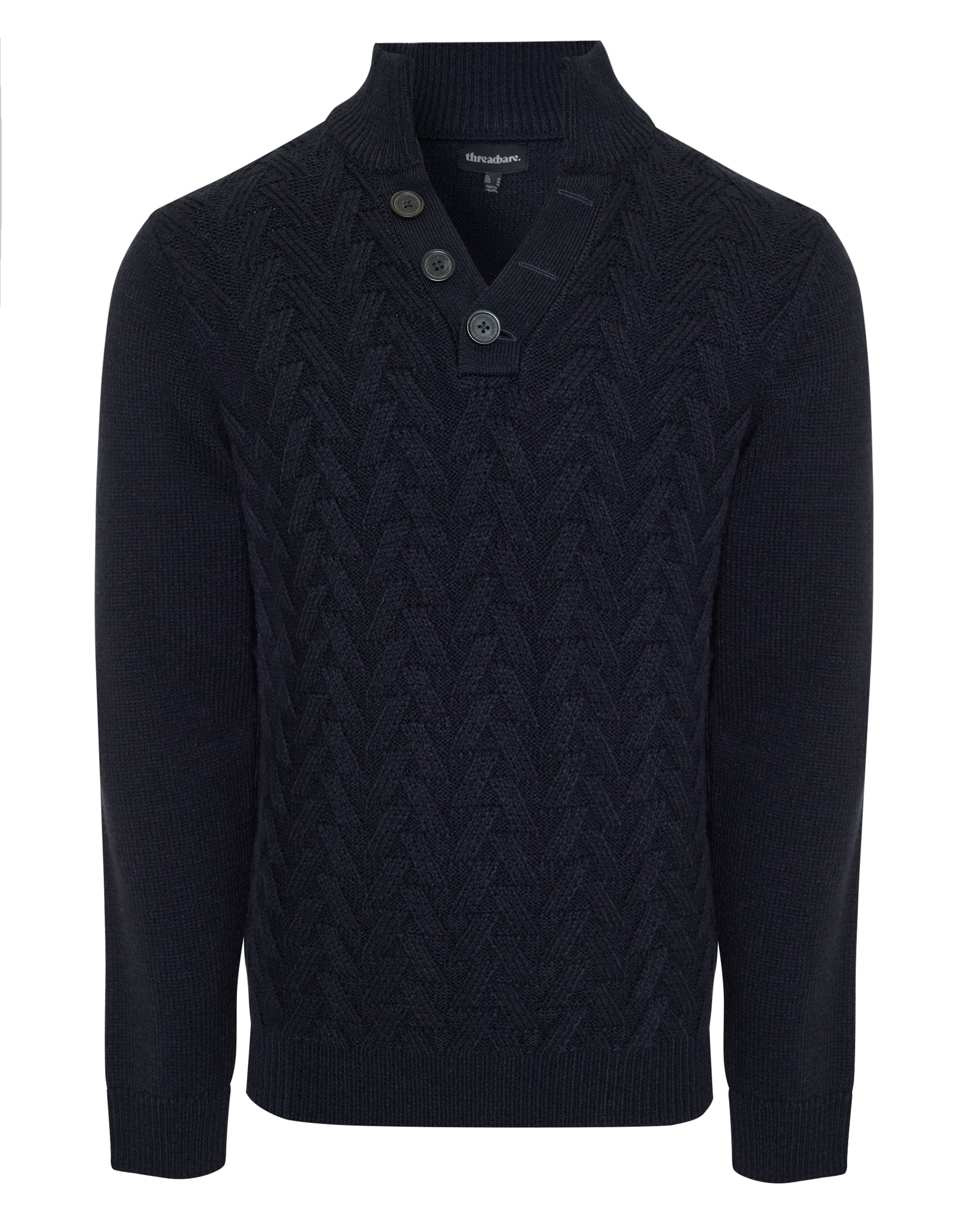 Threadbare Men's Mock Neck Cable Knit Jumper in Navy