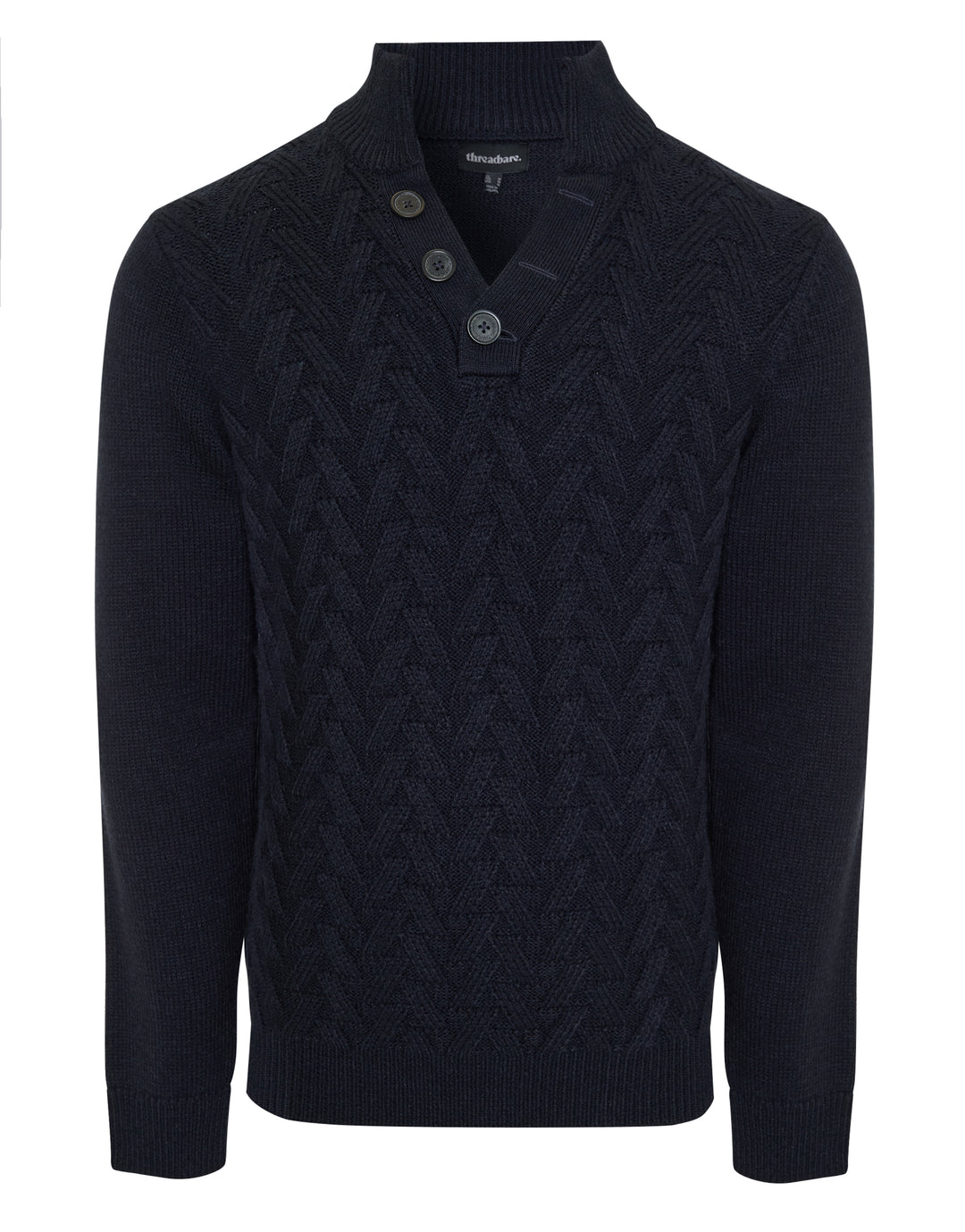 Navy Mock Neck Funnel Neck Cable Knit Jumper