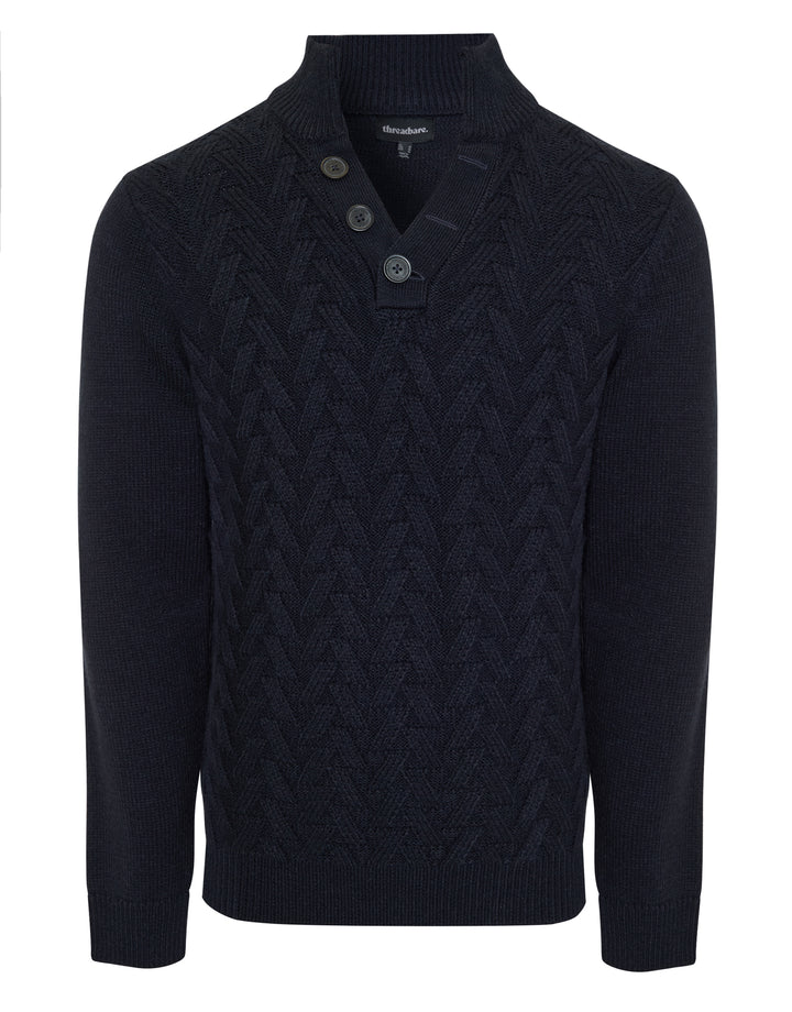 Navy Mock Neck Funnel Neck Cable Knit Jumper
