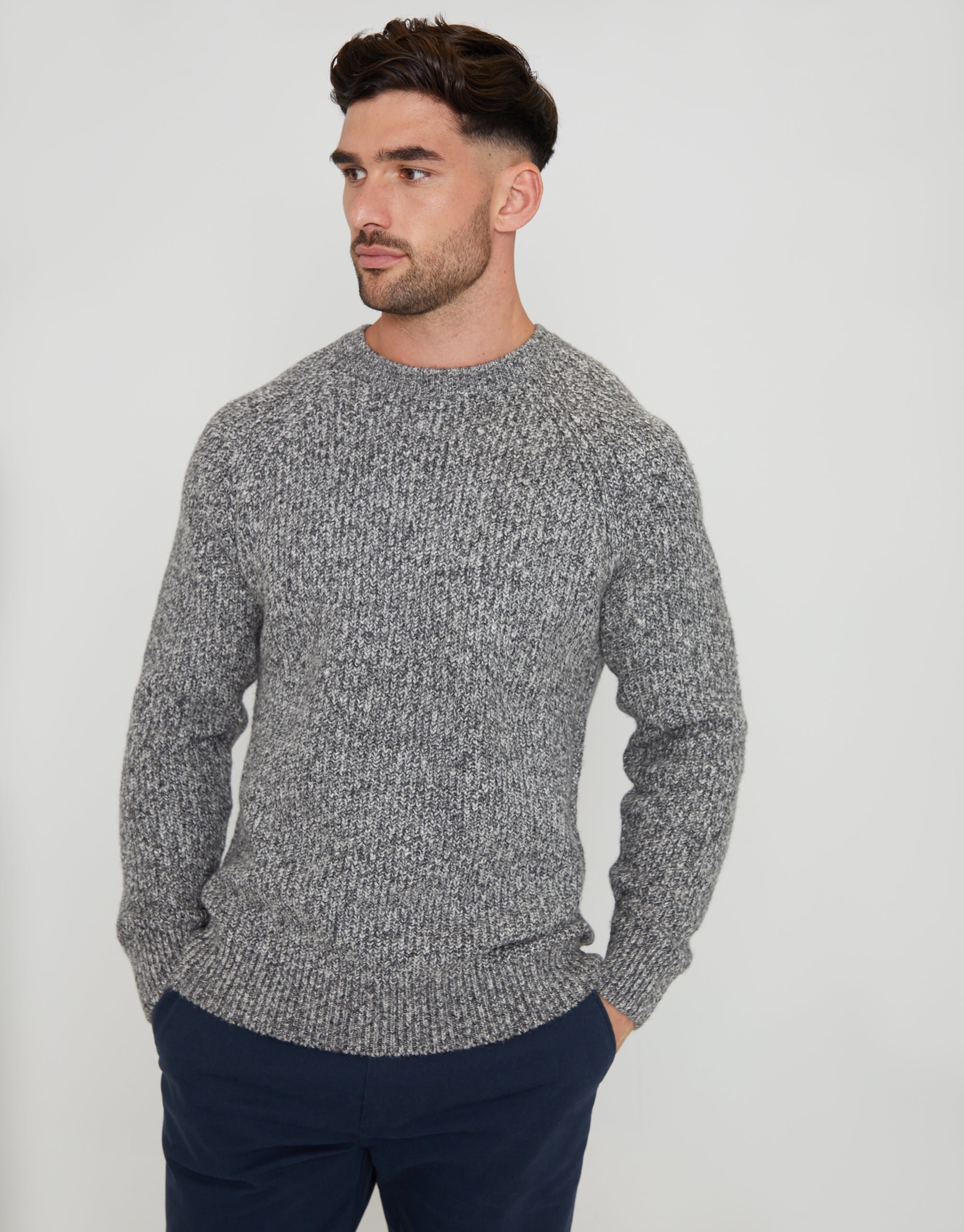 Threadbare Men's Grey Marl Raglan Sleeve Crew Neck Jumper