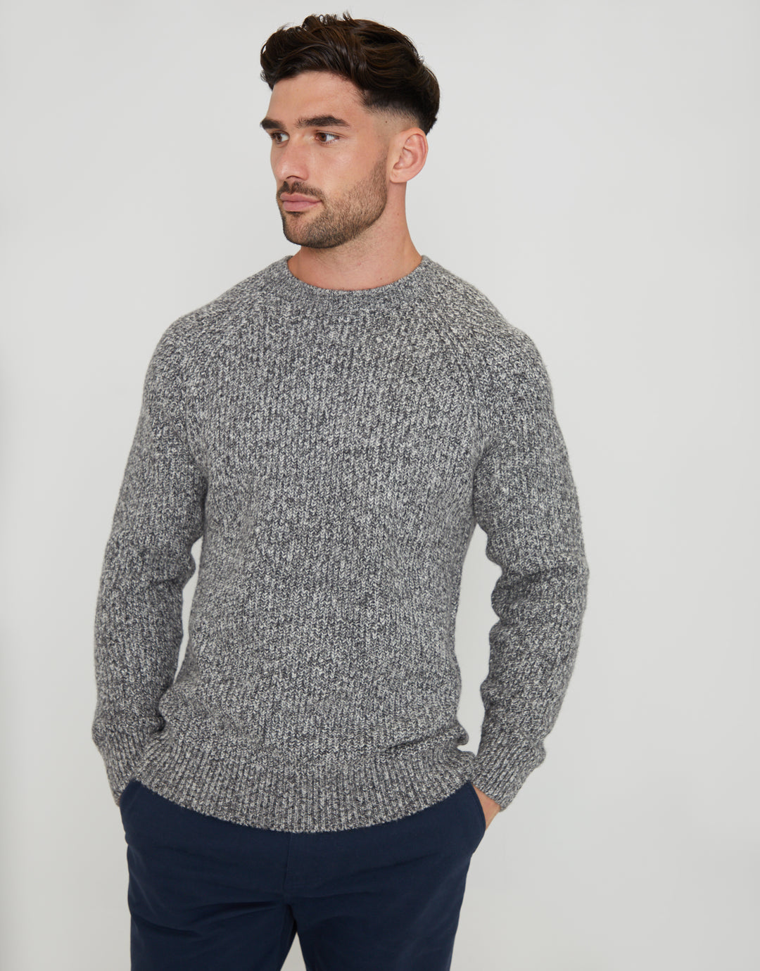 Grey Marl Raglan Sleeve Crew Neck Jumper