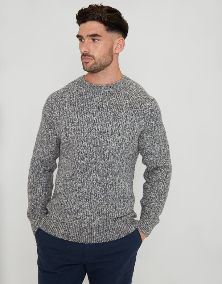 Grey Marl Raglan Sleeve Crew Neck Jumper