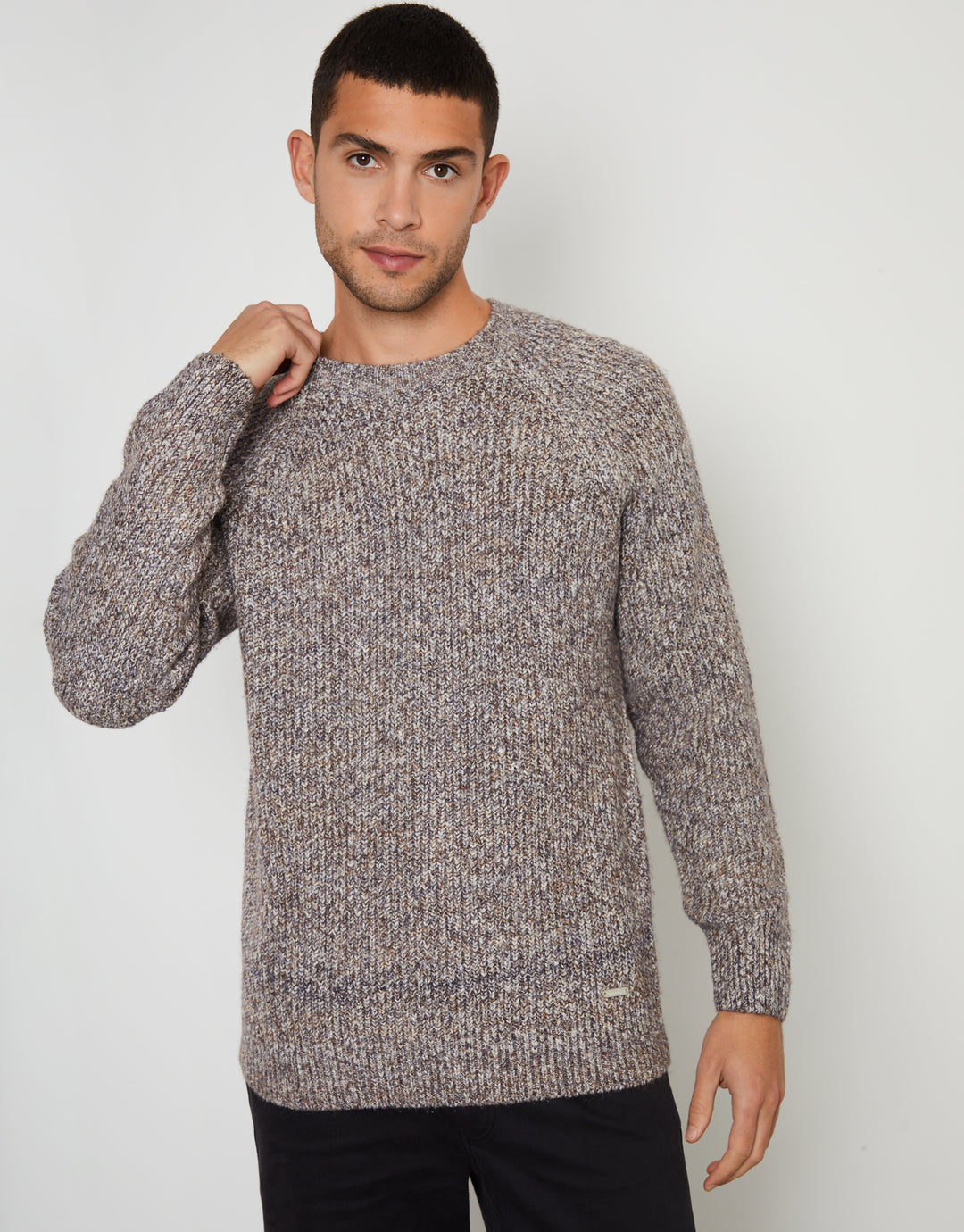 Brown Raglan Sleeve Crew Neck Jumper
