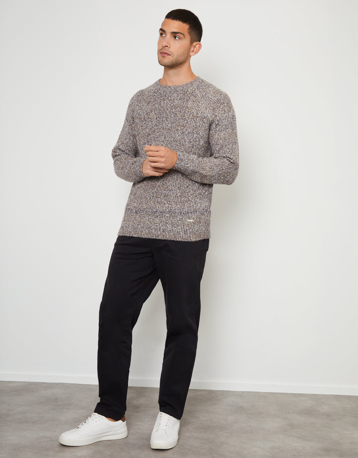 Brown Raglan Sleeve Crew Neck Jumper