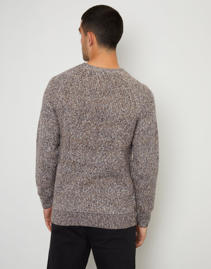 Brown Raglan Sleeve Crew Neck Jumper
