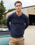 Navy Trophy Neck Knitted Long Sleeve Polo