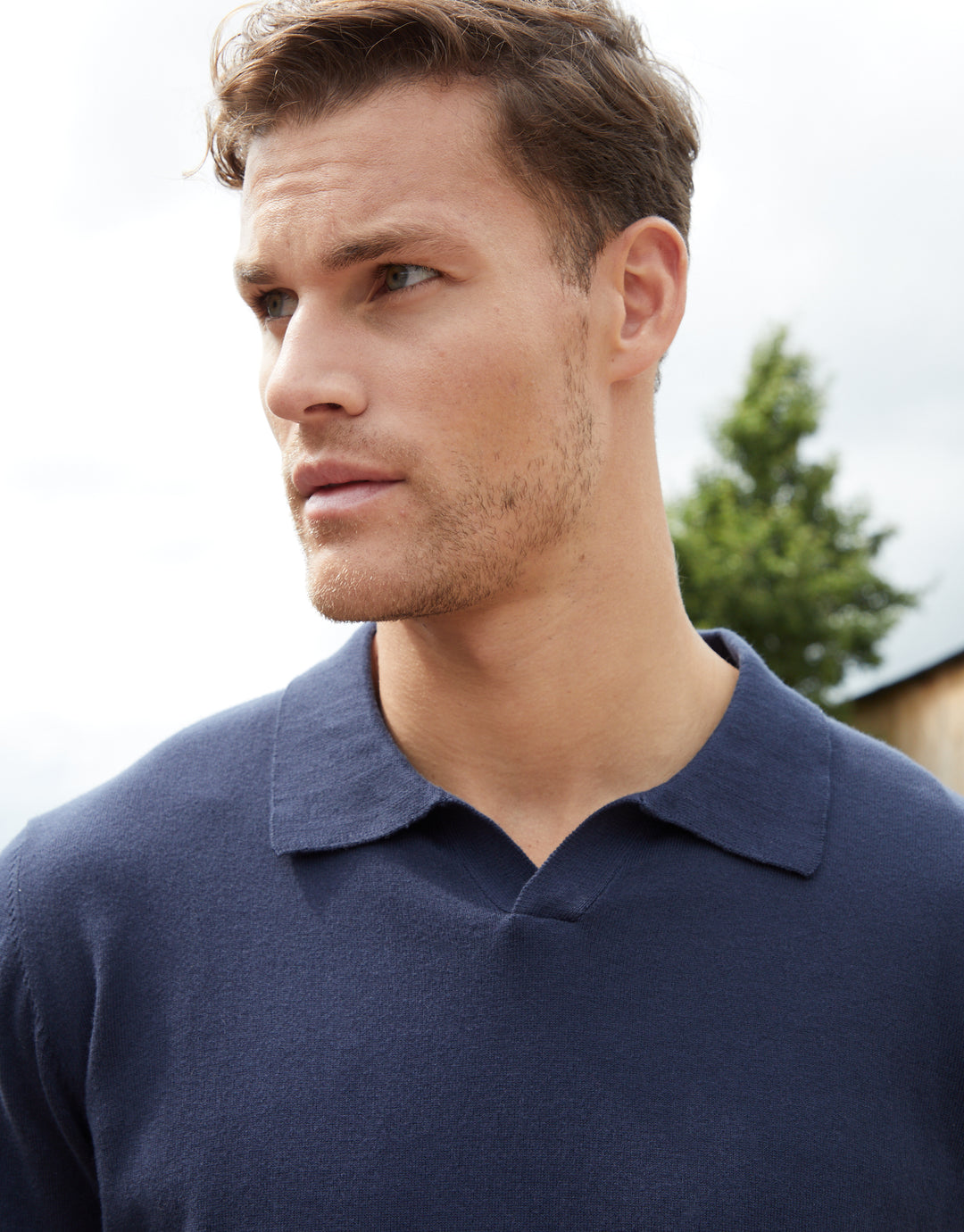 Navy Trophy Neck Knitted Long Sleeve Polo