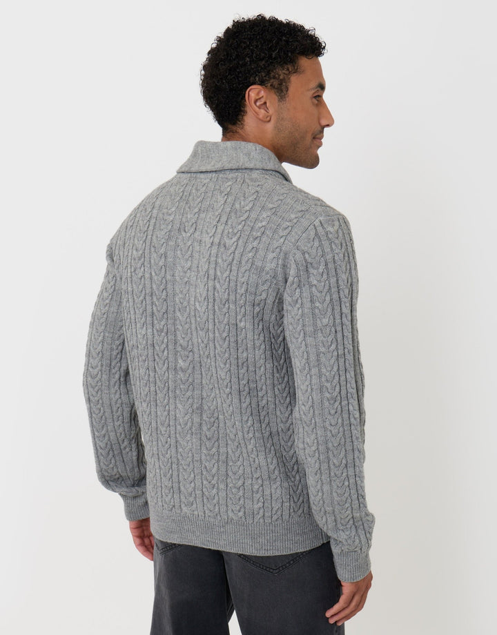 Threadbare Cable Knit Shawl Cardigan in Grey Marl - back view