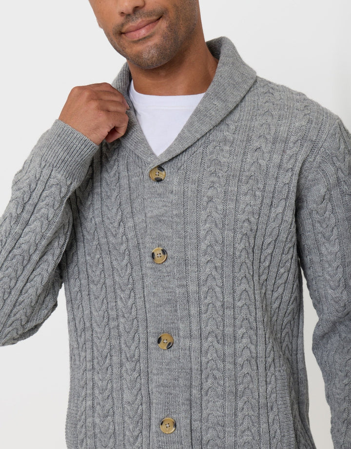 Threadbare Cable Knit Shawl Cardigan in Grey Marl - close up
