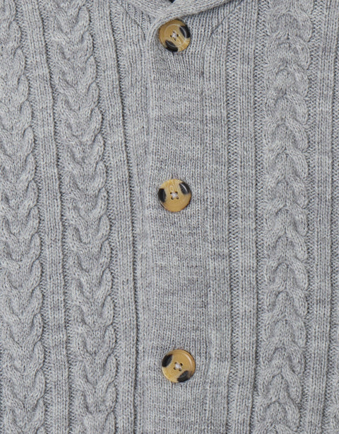 Threadbare Cable Knit Shawl Cardigan in Grey Marl - button detail