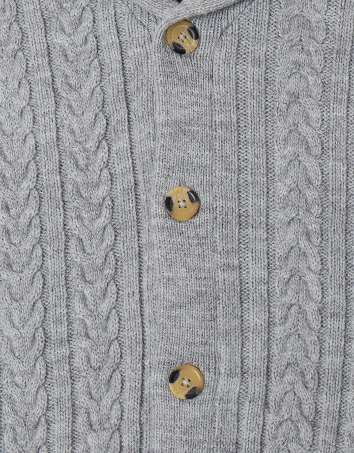 Threadbare Cable Knit Shawl Cardigan in Grey Marl - button detail