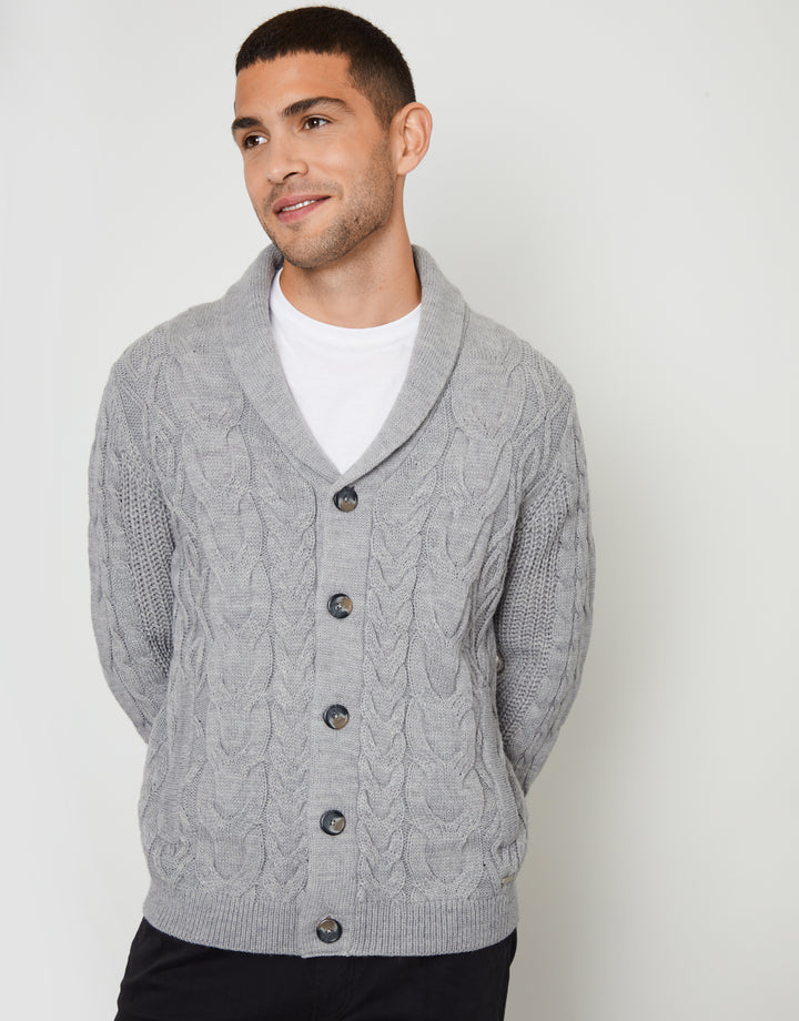 Grey Marl Cable Knit Shawl Cardigan