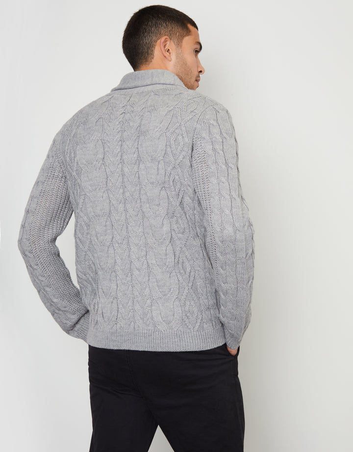 Grey Marl Cable Knit Shawl Cardigan