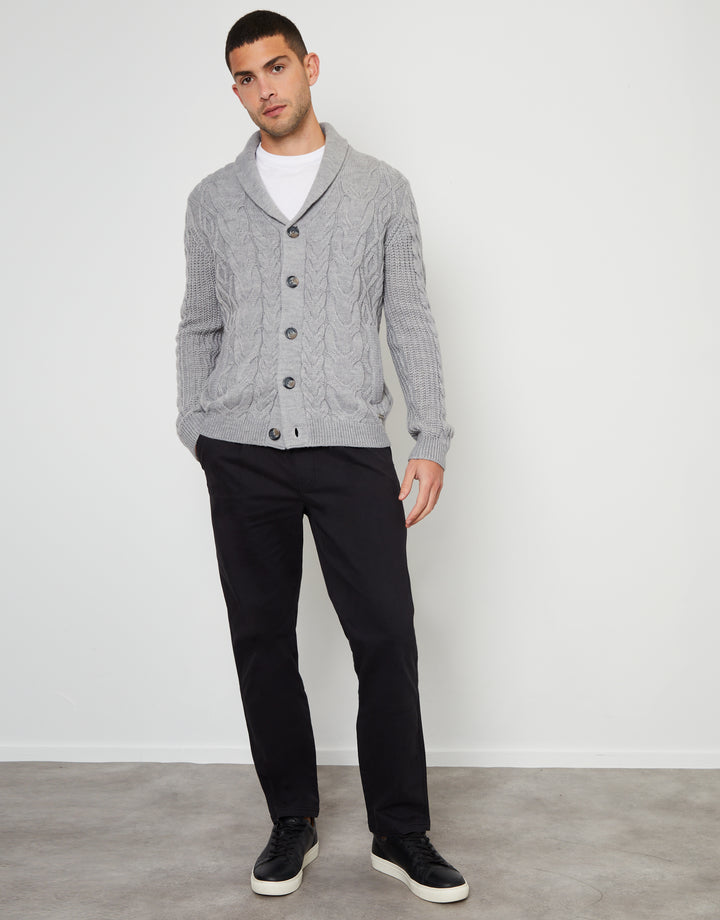 Grey Marl Cable Knit Shawl Cardigan