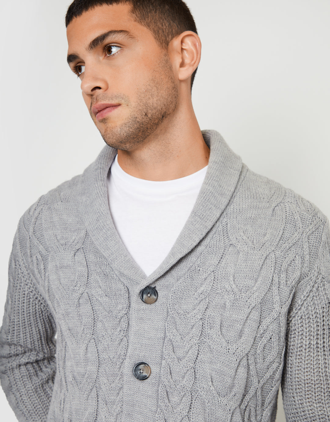 Grey Marl Cable Knit Shawl Cardigan