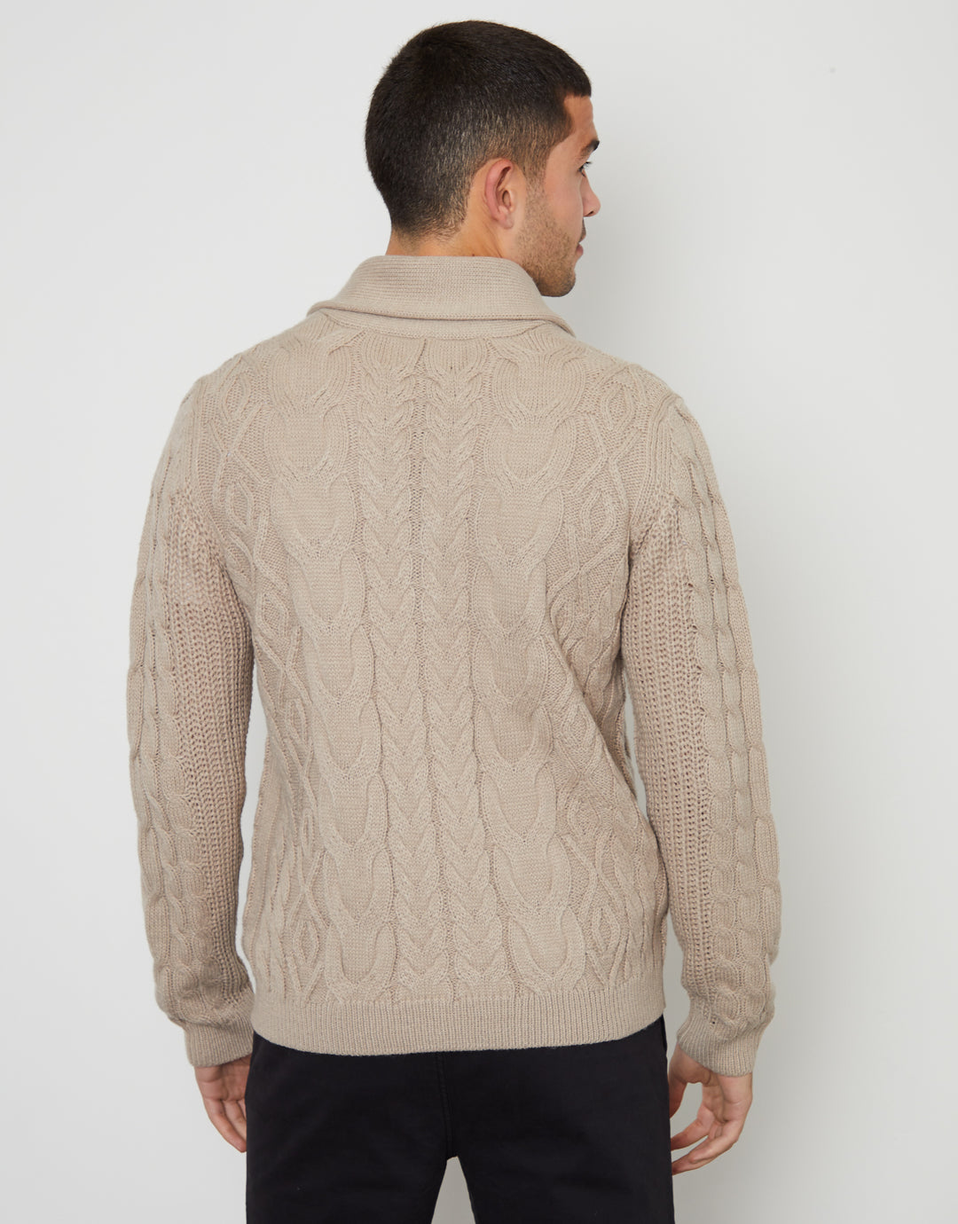 Stone Cable Knit Shawl Cardigan