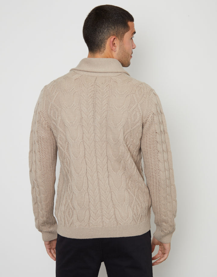 Stone Cable Knit Shawl Cardigan