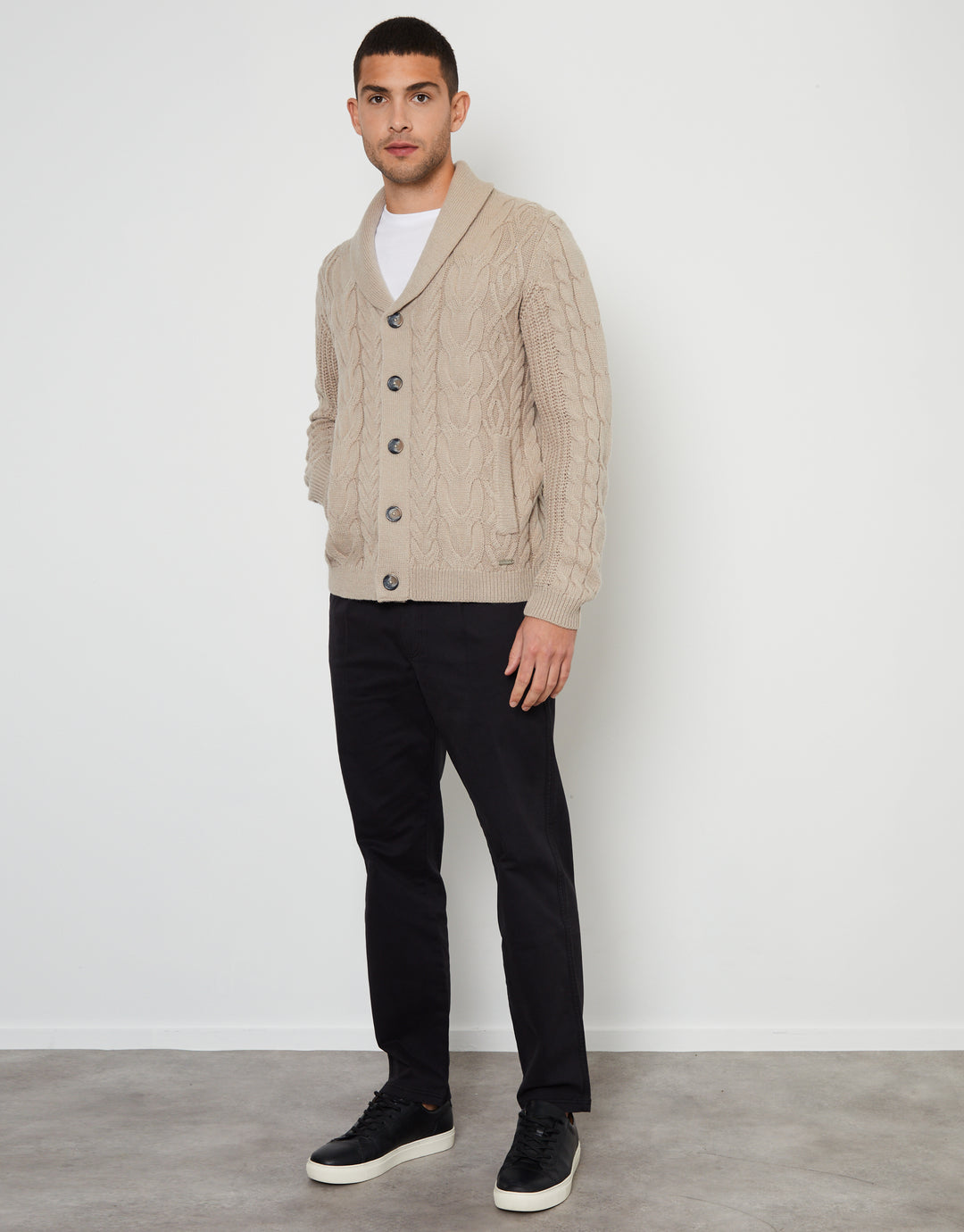 Stone Cable Knit Shawl Cardigan