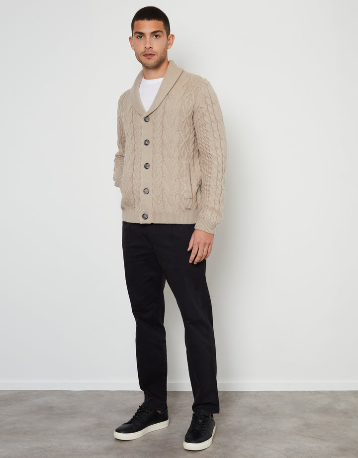 Stone Cable Knit Shawl Cardigan