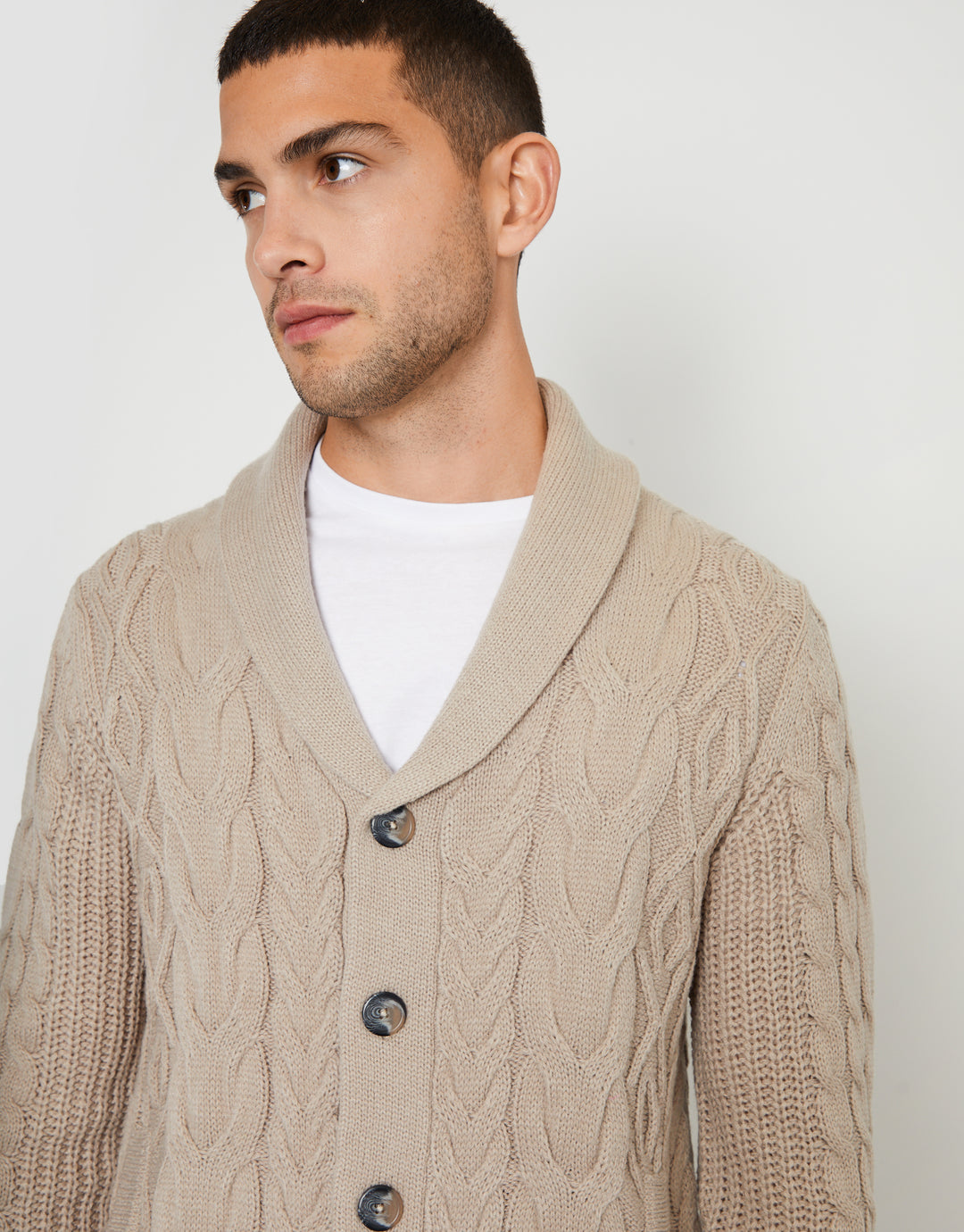 Stone Cable Knit Shawl Cardigan