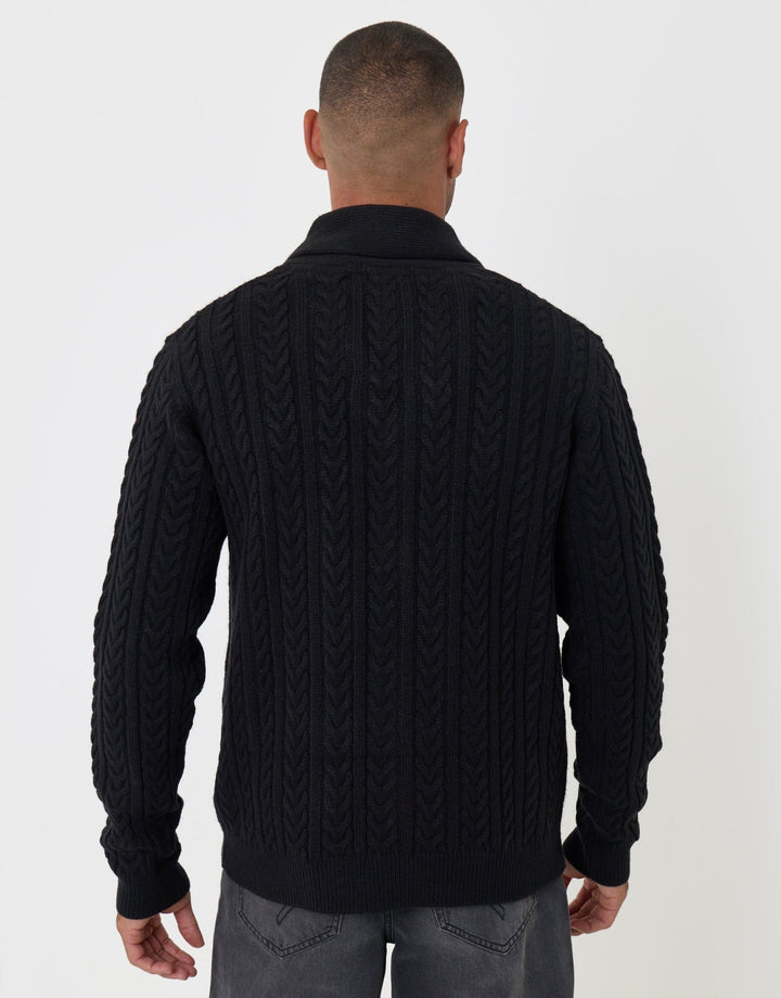 Threadbare Cable Knit Shawl Cardigan in Black - back view