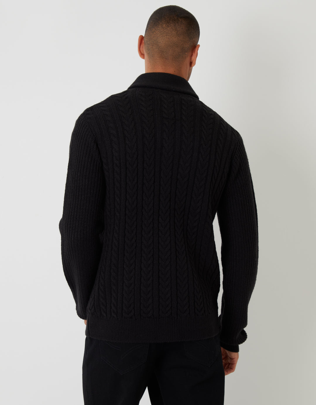 Black Cable Knit Shawl Cardigan