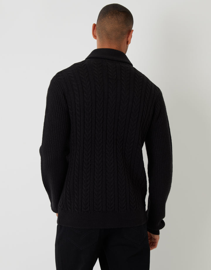 Black Cable Knit Shawl Cardigan