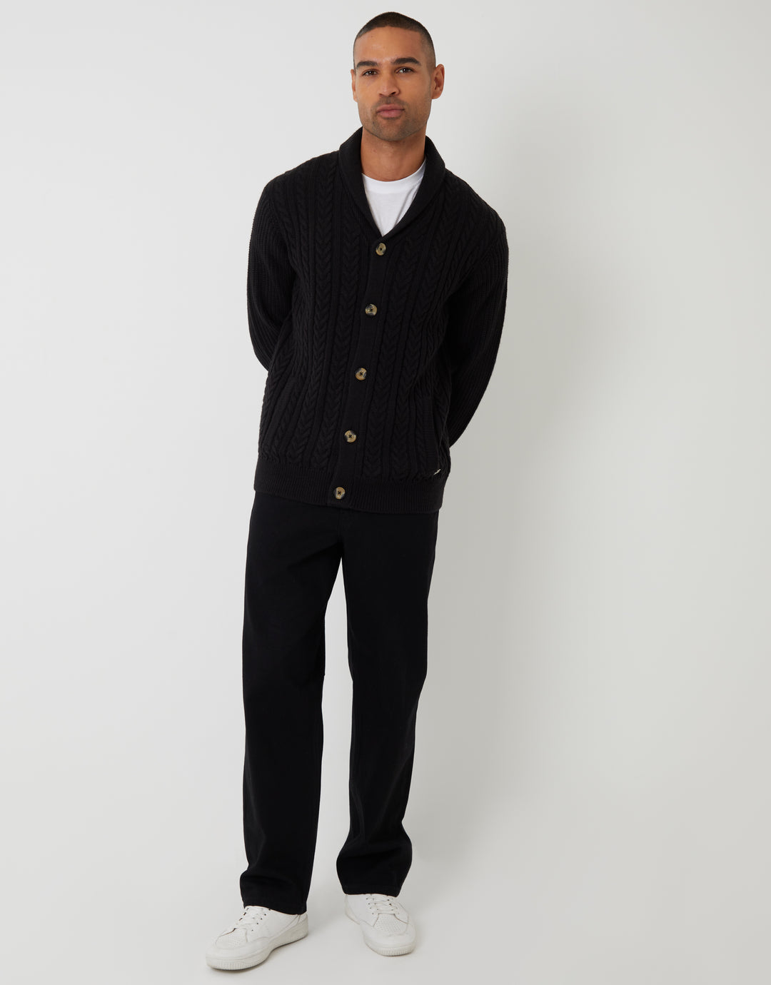 Black Cable Knit Shawl Cardigan