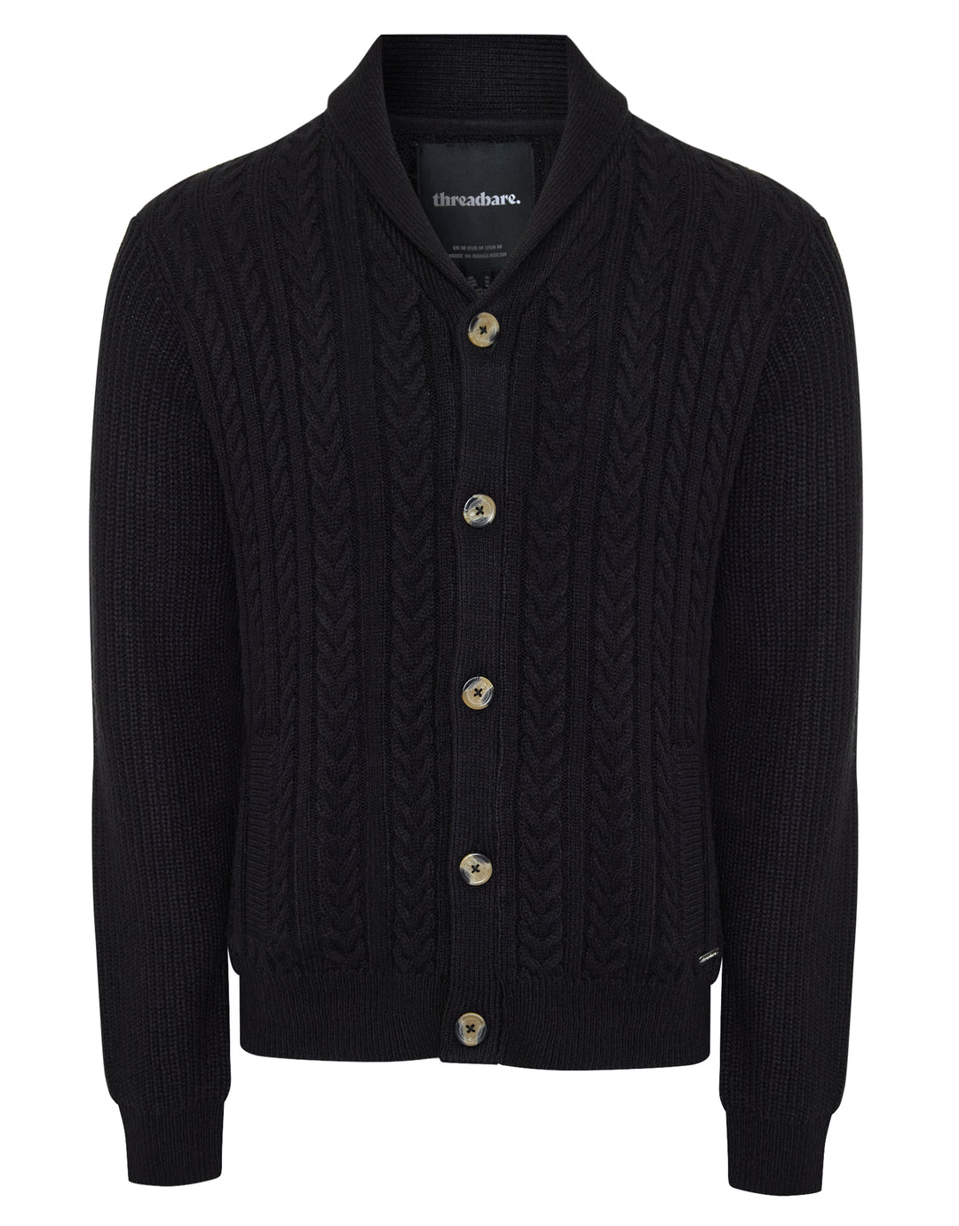 Black Cable Knit Shawl Cardigan