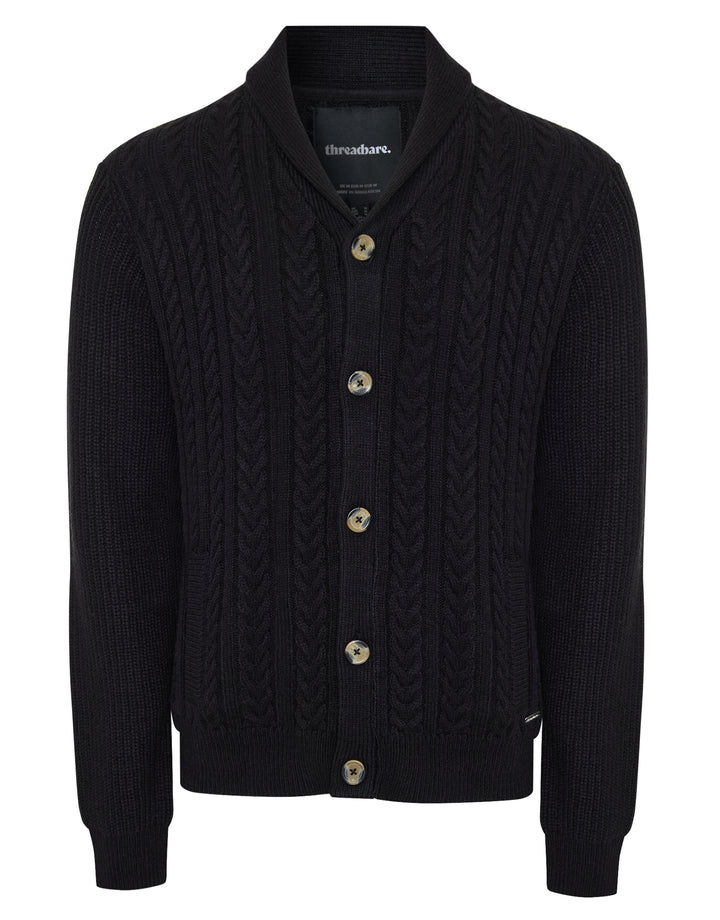 Black Cable Knit Shawl Cardigan