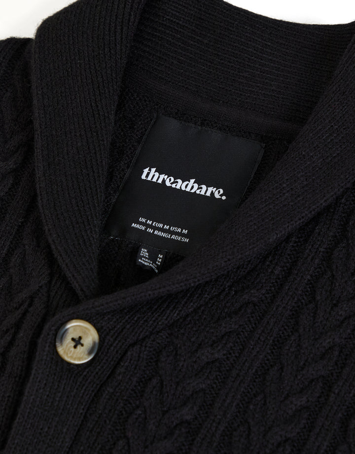 Black Cable Knit Shawl Cardigan