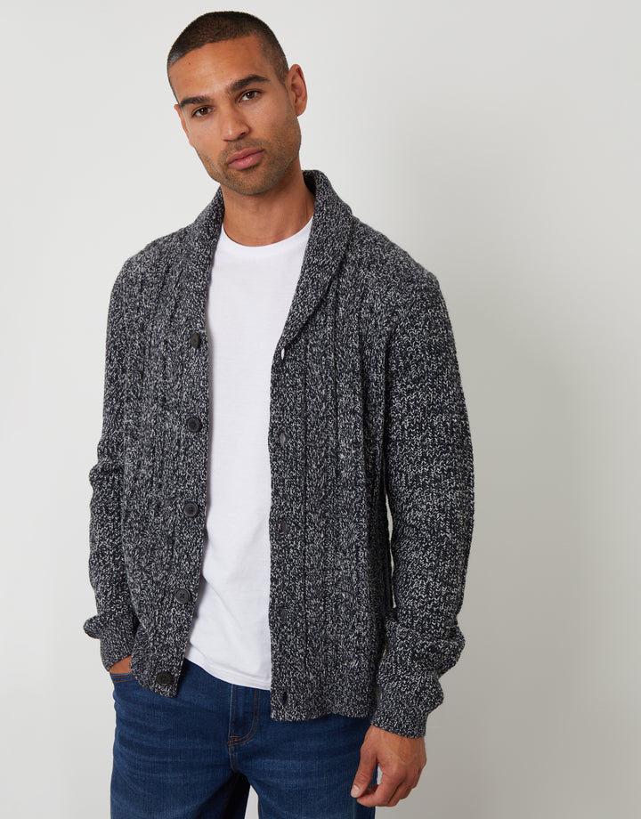 Navy & Ecru Cable Knit Shawl Cardigan