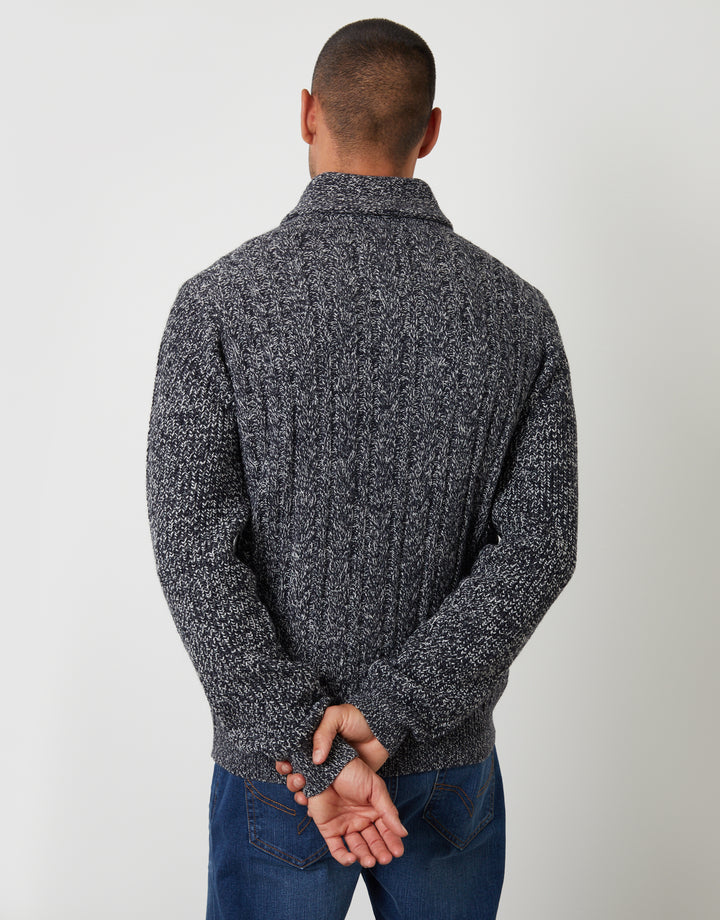 Navy & Ecru Cable Knit Shawl Cardigan