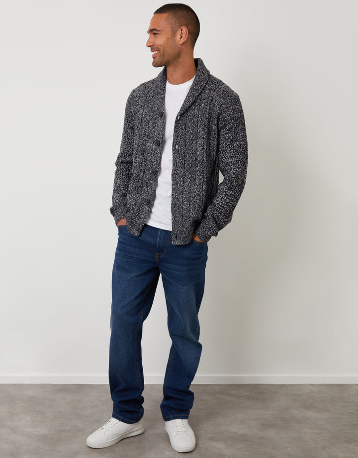 Navy & Ecru Cable Knit Shawl Cardigan